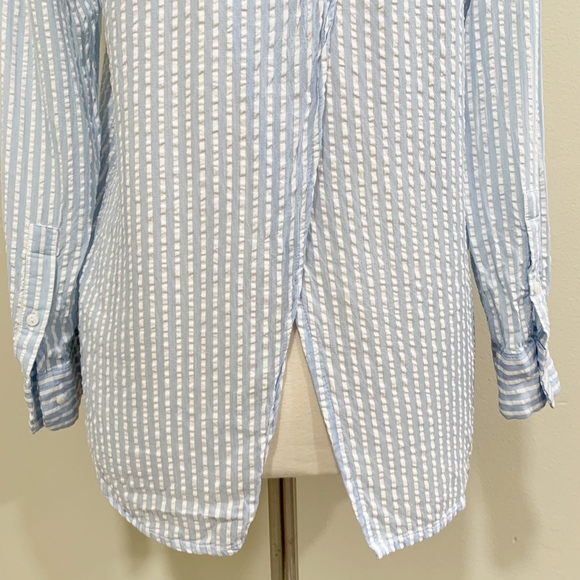 Zara Trf Blue & White Striped Button Down Top. XS. - Picture 7 of 8